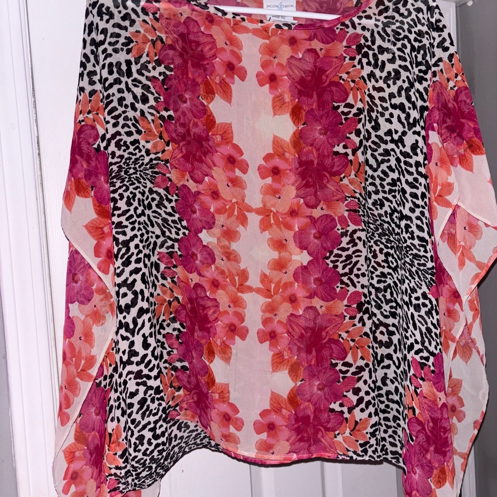 Jaclyn Smith Pink and Coral Floral & Leopard Print Tunic